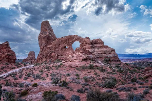 stock image The windows trail and the Turret Arch in the Arche National Park, Utah USA