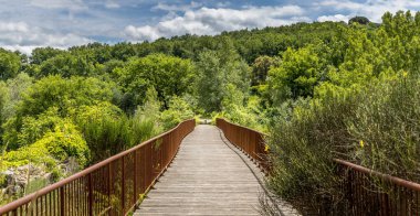 Bagno Vignoni yakınlarındaki eski ahşap köprü, İtalya