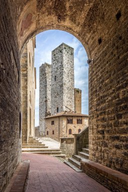 San Gimignano, İtalya 'nın şehir merkezi manzarası