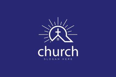 Minimum kilise ve güneş logosu vektör tasarımı basit logo şablonu kavramı. 