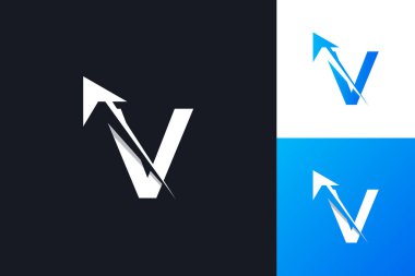 Minimal Harf V Arrow logo tasarım konsepti çizimi. soyut modern v ok tasarım şablonu.
