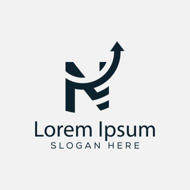 Minimal Harf ve Ok logosu tasarım konsepti çizimi. soyut n ok tasarım şablonu.