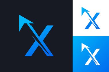 Minimal Harf X Arrow logo tasarım konsepti çizimi. soyut modern x ok tasarım şablonu.