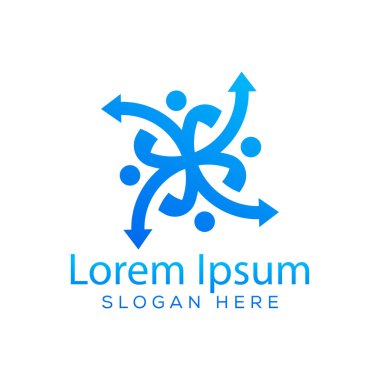 People Arrow logo topluluğu tasarım konsepti çizimi. soyut modern topluluk ok tasarım şablonu.