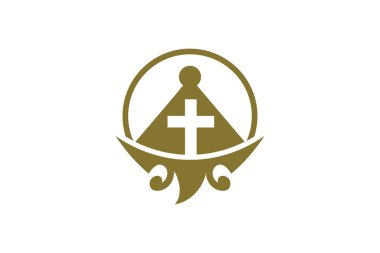 Tekne dalgası kilise altın logo tasarım şablonu