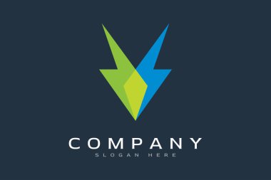 V harfi Thunder logo ikonu tasarımı. Basit modern v gök gürültüsü logo şablonu tasarımı