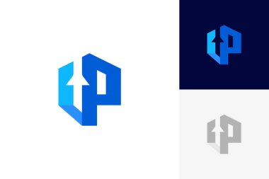 Çokgen harfi p ok simgesi vektör tasarım şablonu kavramı