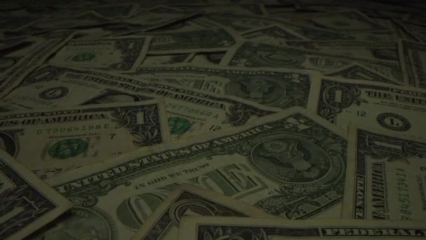 American One Dollar Bills Laid Out Table Macro Lens Slider — Stock video