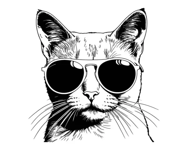 Güneş gözlüklü kedi, funky kedi, moda kedisi, şık kedi, güneş gözlüğü, el yapımı illüstrasyon