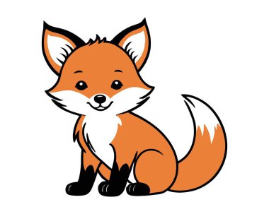 Şirin Tilki Karakter Tasarımı Çizimi. Turuncu kürk rengi. İzole maskot logosu karakteri. Vektör karikatürü. 