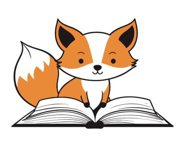 Tatlı kızıl tilki kitabı. Yavru tilki. Orman hayvanı. Düz çizgi çocuksu vektör çizimi. Tilki kitabı 0144