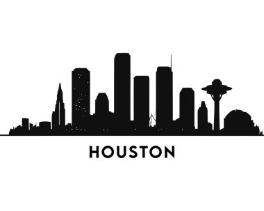 Houston Skyline Şehir Dış Hattı Skyline Siluet Vektör İllüstrasyonu. Houston, Teksas 'ın siyah beyaz silueti. Houston 01