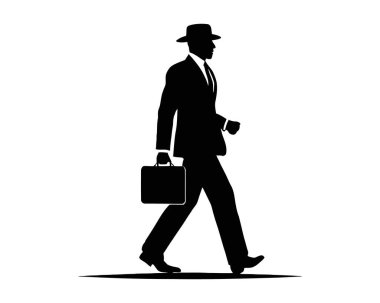 Retro Poirmade Saç Tarzı Siyah Siluet. Kostüm Moda İllüstrasyonu. Kravatlı adam. Mürekkep siyah beyaz çizim