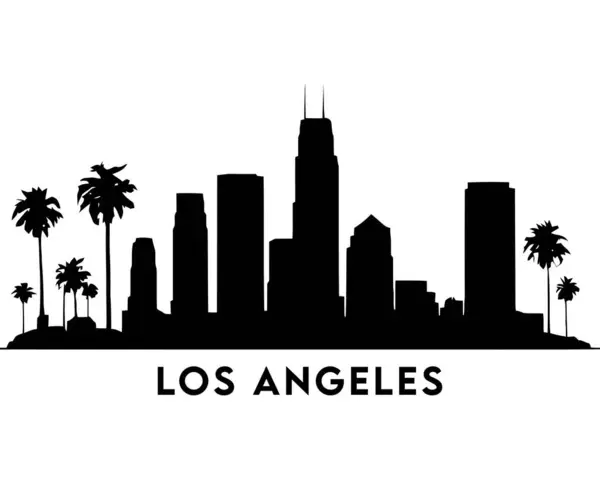Los Angeles şehrinin siluet silueti. Hollywood, California Skyline Los Angeles Şehir Manzarası. Şehir manzarası, Melekler Şehri.