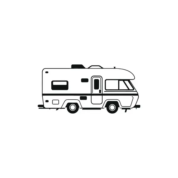 Karavan karavanı motorlu ev silueti. Campervan karavan aracı beyazda izole edilmiş. Kamp arabası, seyahat SUV, pikap, kamyon ve ulaşım vektör çizimi. Elle çizilmiş klipsli sanat. Vektör