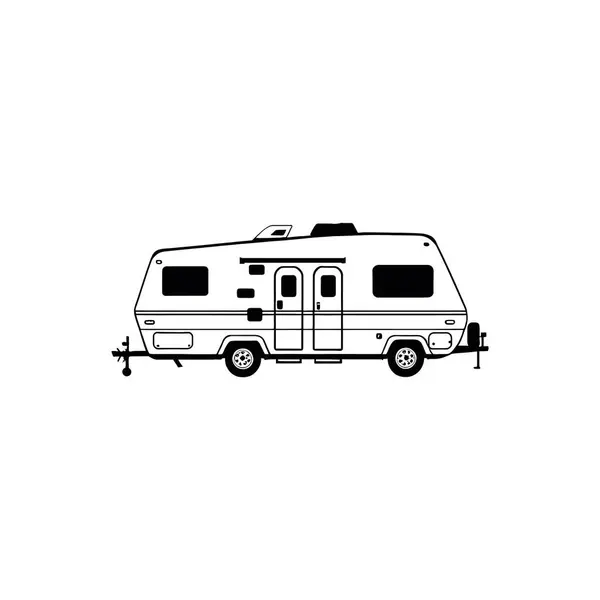 Karavan karavanı motorlu ev silueti. Campervan karavan aracı beyazda izole edilmiş. Kamp arabası, seyahat SUV, pikap, kamyon ve ulaşım vektör çizimi. Elle çizilmiş klipsli sanat. Vektör