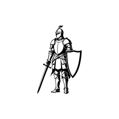 Şövalyeler ve ortaçağ savaşçıları silueti ve taslak vektör çizimi. Orta Çağ askerleri, Kadim savaşçılar ve hanedan unsurları elle çizilmiş klip sanatı. Vektör illüstrasyonu