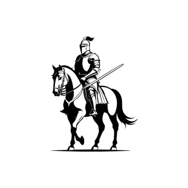 Şövalyeler ve ortaçağ savaşçıları silueti ve taslak vektör çizimi. Orta Çağ askerleri, Kadim savaşçılar ve hanedan unsurları elle çizilmiş klip sanatı. Vektör illüstrasyonu