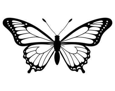 Kral kelebeği silueti beyaz arkaplanda izole edilmiş Clipart görüntüsü. Güzel Kelebek Dekorasyonu element Vektör Tasarımı. Vektör illüstrasyonu