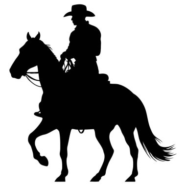 Kement ve Kovboy Şapkalı Vector Silhouette Batı Mirası, Çiftlik Çalışmaları, Rodeo Kültürü ve Sınır Keşfi. Vektör illüstrasyonu