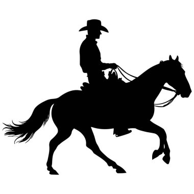 Vahşi Batı Cesaretini, Rodeo Performansını ve Sınır Geleneğini Sembolize eden Şapkalı Kovboy Atı. Vektör illüstrasyonu