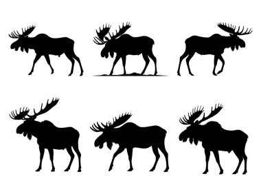 Vahşi hayvan örnekleri seti. Geyik silueti klipsi sanatı. Açık hava tasarımları. Vektör illüstrasyonu