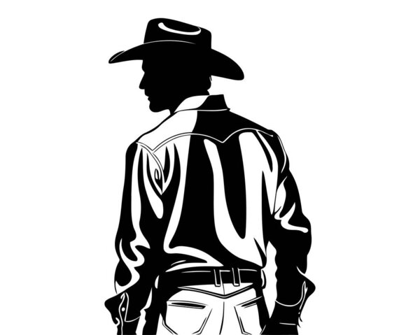 man wearing a cowboy hat and holding a gun. retro wild west bandit shooting illustration silhouette. . Vector illustration