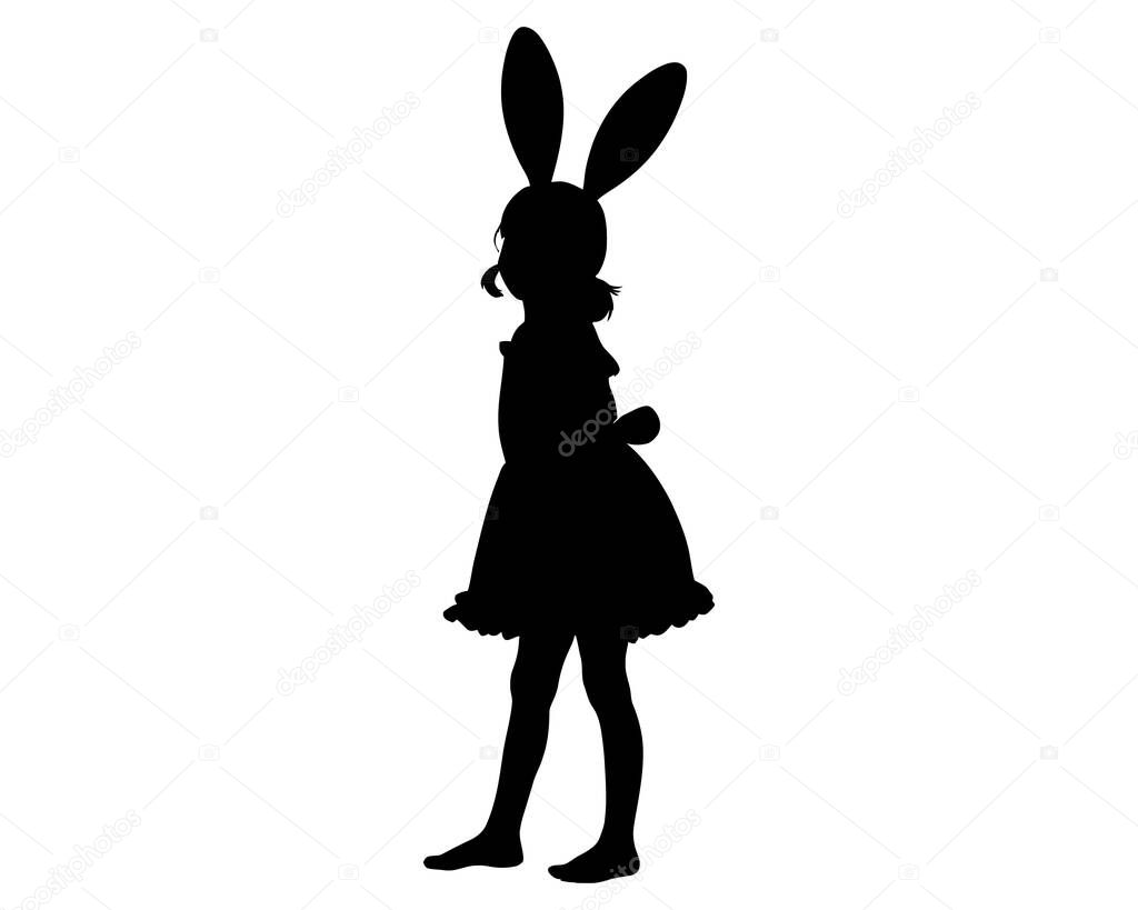 Cute and playful girl wearing bunny ears. little girl with a funny dress. adorable girl illustration silhouette. . Vector illustration