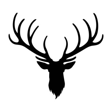 Geyik başlı siluet geyik geyiği. Hayvan boynuzu ormanı, orman, doğa, doğa, konsept illüstrasyon. - Evet. Vektör illüstrasyonu