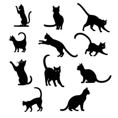 Beyazlar içinde soyutlanmış, oyun oynayan kediler. Hayvan temalı tasarımlar, hayvan çizimleri, eğlenceli logolar ve dijital sanat eserleri için ideal. - Evet. Vektör illüstrasyonu