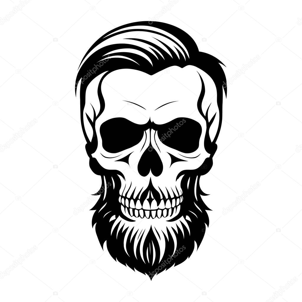 A vector silhouette of a skull with a stylish beard and haircut. Perfect for tattoos, logos, apparel, and digital art. Ideal for barbershops, gothic themes, and edgy designs. . Vector illustration