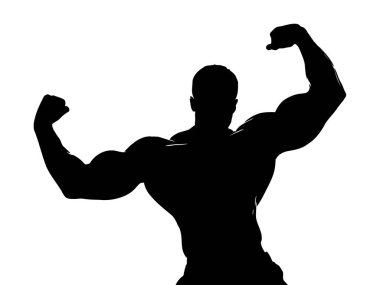 Vücut geliştirme silueti vektör biçiminde güçlü duruş içinde kasları esneten, spor markalaşma, fitness programları, atletik kıyafetler, ya da güç ve kondisyon tanıtım materyalleri için tasarlanmış. Vektör