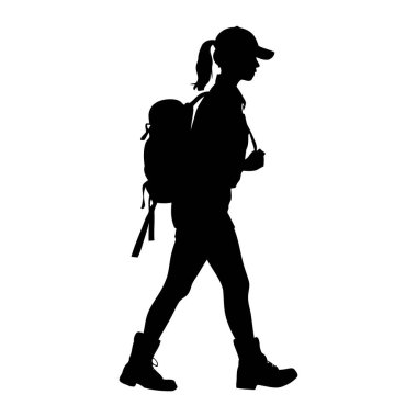 Sırt çantası, yürüyüş botları ve Şapka Yakalama Gezgin Şehveti, Kamp, Patika Yürüyüşü ve Açık Hava Yaşam Tarzı Kavramları 'ndan Vector Silhouette. Vektör illüstrasyonu