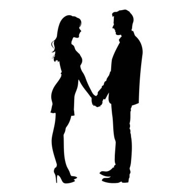 Romantik Poz Veren Aşk, Yakınlık, Duygusal Bağlantı ve Romantik İllüzyondaki Zamansız Sevgi 'nin Vector Silhouette' si. Vektör illüstrasyonu