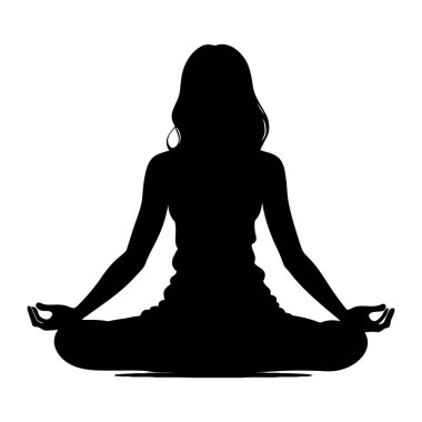 Aydınlanmayı, Enerji Akımını ve Yaratıcı İllüzyonda Ruhani Uyanışı Temsil eden Yüzen Elementlerle Meditasyon 'un Vector Silhouette' si. Vektör illüstrasyonu