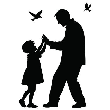 Yaşlı Adam ve Genç Kız 'ın Vektör Silueti Gülen ve Oynayan Duygusal sıcaklığı, büyükanne ve büyükbaba sevgisini, çocukluk mutluluğunu ve anlamlı kaliteli zamanı temsil ediyor. Vektör illüstrasyonu