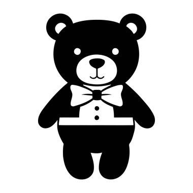 Bebek bakıcılığı tasarımı için ideal bebek bezi kravatlı sevimli oturan oyuncak ayı silueti pelüş oyuncak markalaştırma projeleri ya da bebek ve bebek alanlarındaki şirin dekorlar. Vektör illüstrasyonu