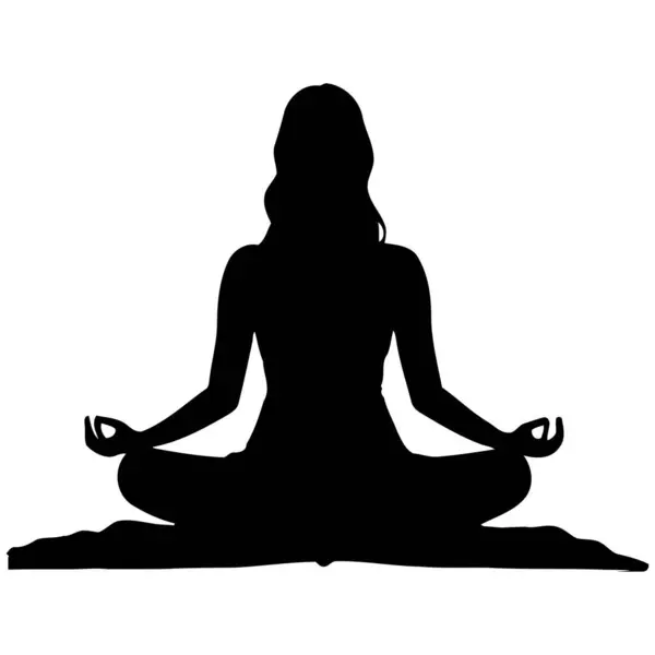 Nilüfer Pozisyonunda Kadın Meditasyonunun Vektör Silüeti Minimalist Tasarım 'da Farkındalığı, İç Barışı ve Ruhani Uyumu temsil ediyor. Vektör illüstrasyonu