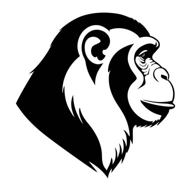 Primat Özellikleri 'nde Maymun Yüzlü' nün Vektör Silueti, Vahşi Yaşam İfadesi, Hayvan İkonografisi ve Monokrom Tasarımı 'nda Orman Yaratığı Çizimi. Vektör illüstrasyonu