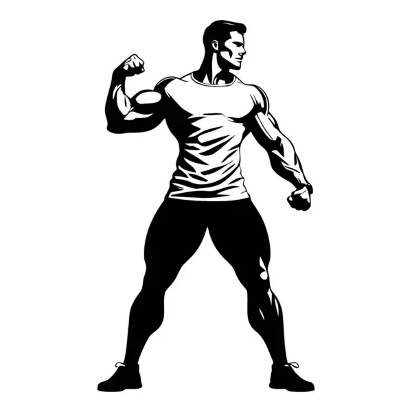 Görünür kas tanımı ve spor tasarımı şablonları, spor grafikleri, spor malzemeleri ve vücut geliştirme illüstrasyonları için tasarlanmış güçlü bir erkek atlet silueti. Vektör illüstrasyonu