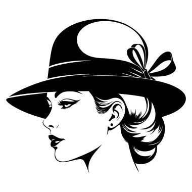 Klasik Moda, Zamansız Güzellik, Vector Illustration 'da Eski Hollywood Cazibesi ve Kadın Tarzı Kavramları İçin Klasik Saç Tarzı Giyen Retro Kadın Silueti. Vektör