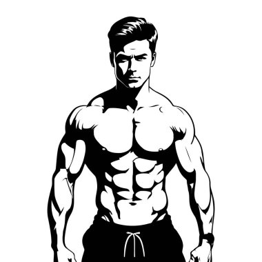 Genç Erkek Vücut Geliştiricisinin Vektör Silueti Gururla Ayakta Duran Güç, Fitness Başarı, Fiziksel Koşullandırma, Kas Kütlesi ve Spor Resimlerinde Spor Motivasyonu 