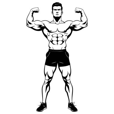 Belirli fiziği olan atletik kaslı bir adamın silueti kendine güvenle ayakta duruyor spor illüstrasyonları, fitness markaları, spor posterleri ya da sağlık ve güç temalı sanat eserleri için mükemmel. Vektör