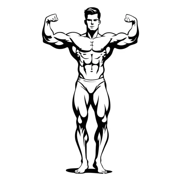 Atletik yapılı ve kaslı fiziği olan tanımlanmış erkek silueti, güçlü bir duruşta gururla duruyor, spor illüstrasyonu, spor logoları, egzersiz temaları veya güç temelli tasarım için uygun. Vektör
