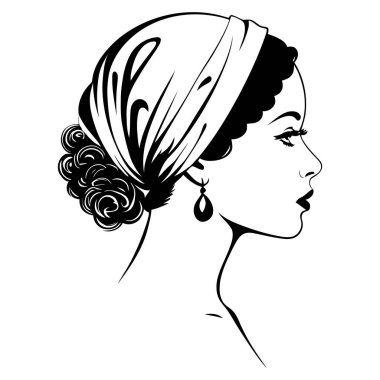 Zarif profilli, gururlu Afro-Amerikan kadın silueti doğal kıvırcık saçlı, güzellik, güç, kültürel gurur ve zarif modern tasarım projeleri için mükemmel poz veriyor. Vektör