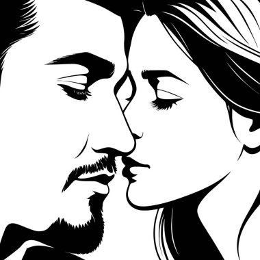 Romantizm, Samimiyet, Aşk, İlişki ve Vector Illustration 'da Duygusal İlişki Konseptleriyle Yüzleşen Aşıkların Yakın Çekimi. Vektör illüstrasyonu