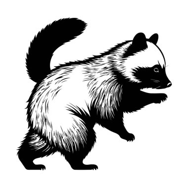 Japon Folkloru için Yuvarlak Gövde ve Kabarık Kuyruklu Tanuki 'nin Siluet Çizimi, Mitolojik Hayvan, Doğa Ruhu ve Vector Sanat Tarzı Kültürel İllüstrasyon Kavramları. Vektör illüstrasyonu
