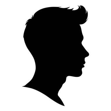 Genç erkek yüzü silueti, dijital sanat ve karakter gelişimi için mükemmel farklı saç stili vektörleri gösteren dokuz farklı versiyonunu ayarladı. Vektör illüstrasyonu