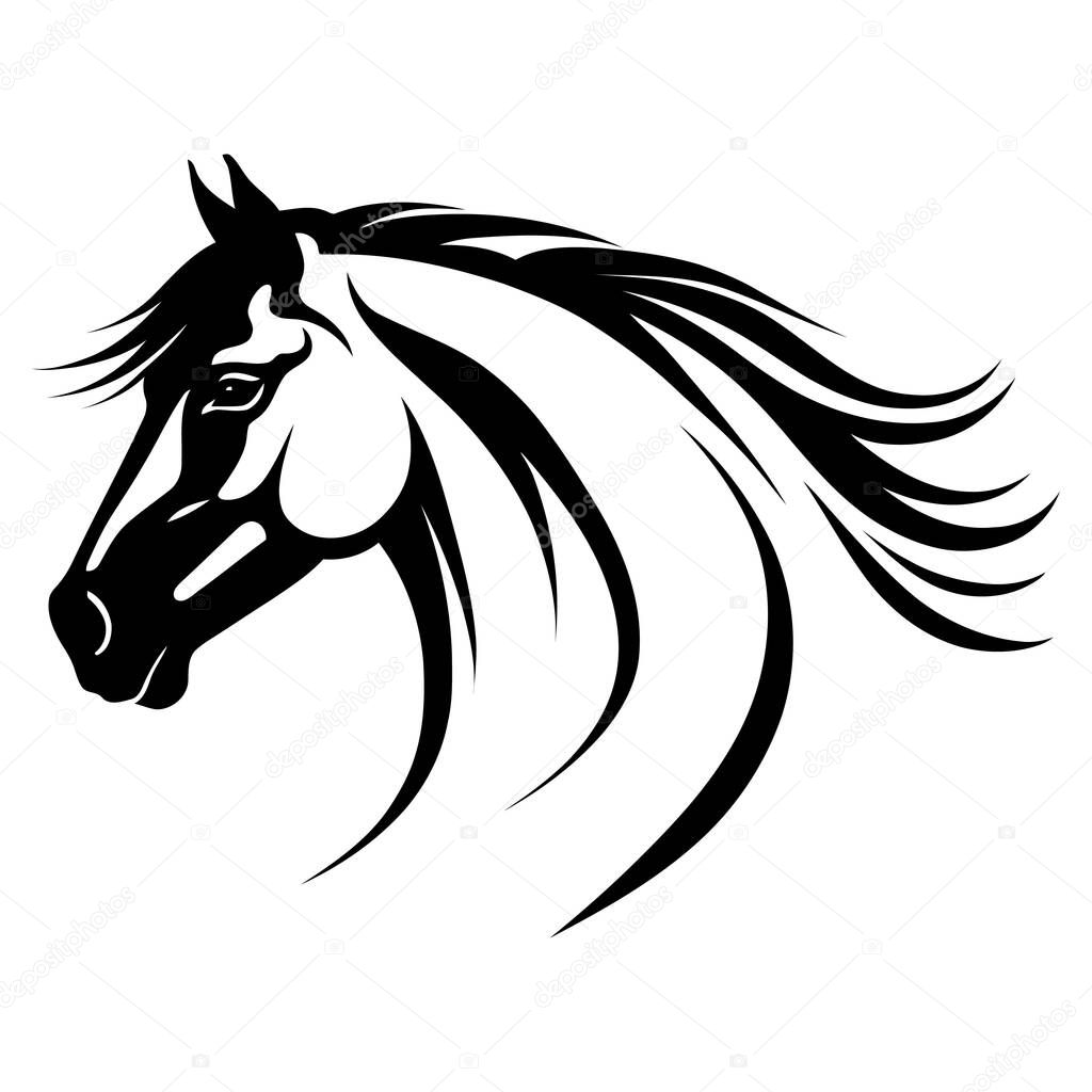 Dynamic horse head side view silhouette with textured mane detailed vector perfect for sports teams, wildlife art, ranch logos, and equestrian themes . Vector illustration