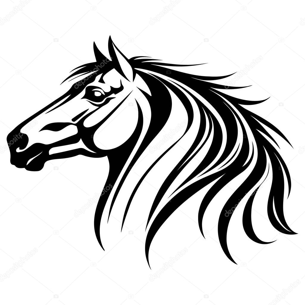 Stylized horse head silhouette with strong jawline and textured mane vector art for equine lovers, ranch logos, wildlife conservation, and naturalistic design projects . Vector illustration